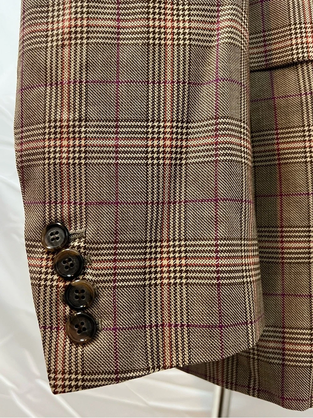 Bespoke Custom Men's 42L Tan Windowpane Glen Plaid Purple Check Blazer Jacket